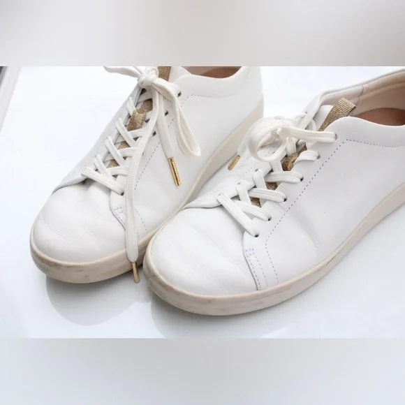 Vionic White Leather Low-Top Sneakers with Gold Accents - Picture 9 of 12